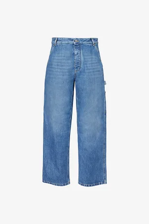Bottega Veneta Mens Vintage Cargo Patch-Pocket Wide-Leg Relaxed-Fit Denim Trousers