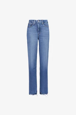 GOOD AMERICAN Womens Good Boy Five-Pockets Straight-Leg High-Rise Stretch-Woven Blend Jeans
