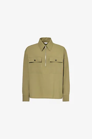 Bottega Veneta Mens Two-Buttoned-Pockets Long-Sleeves Relaxed-Fit Wool Shirt