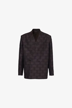 Kenzo Mens Weave-Pattern Collarless Virgin-Wool and Cotton Kimono Jacket