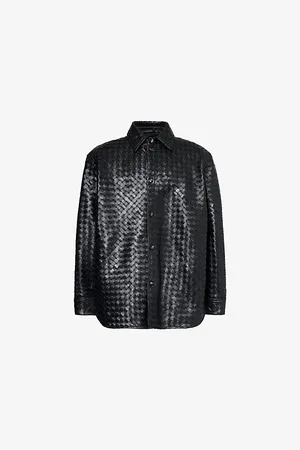 Bottega Veneta Mens Intrecciato Long-Sleeves Relaxed-Fit Leather Shirt