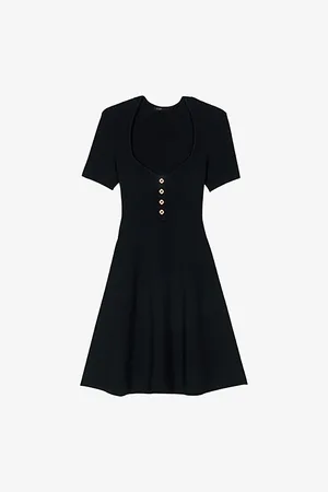 Maje Womens Short-Sleeved Sweetheart-Neck Knitted Mini Dress