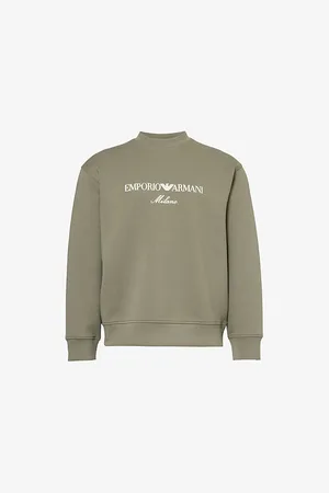 Emporio Armani Mens Brand-Embroidery Crew-Neck Relaxed-Fit Stretch-Cotton Blend Sweatshirt