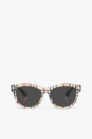 Burberry Womens Be4432U Round-Frame Checked Acetate Sunglasses