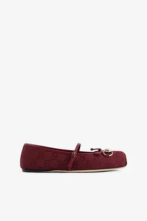 Gucci Womens Horsebit Canvas Ballet Flats