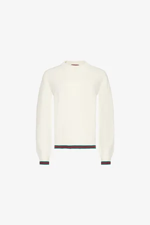 Gucci Womens Regular-Fit Striped-Trim Wool-Cashmere Blend Knit Jumper