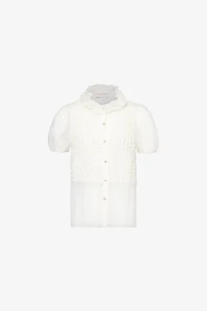 VALENTINO GARAVANI Womens Lace-Frill Short-Sleeve Sheer Chiffon Shirt