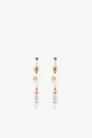 Anni Lu Womens Mexi Flower 18ct Yellow Gold-Plated Brass, Glass & Freshwater Pearl Earrings