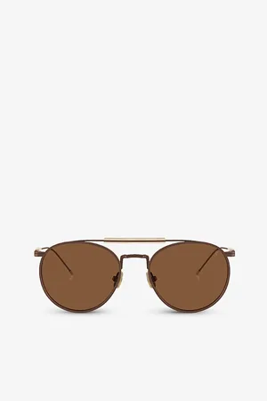 Brunello Cucinelli Womens Bc2004St Sartorial Sunset Round-Frame Yellow Gold-Plated Titanium Sunglasses