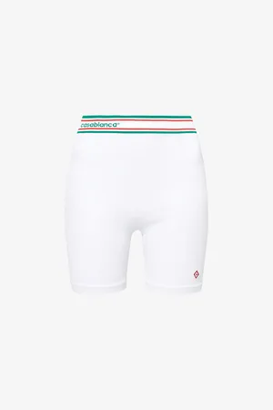 Casablanca Womens Brand-Patch Ribbed High-Rise Stretch-Woven Blend Shorts