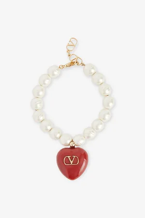 VALENTINO GARAVANI Womens Couer Royal Heart Vlogo Metal and Enamel Pearl Bracelet
