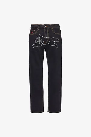 ICECREAM Mens Rhinestone Running Dog Straight-Leg Regular-Fit Denim Jeans