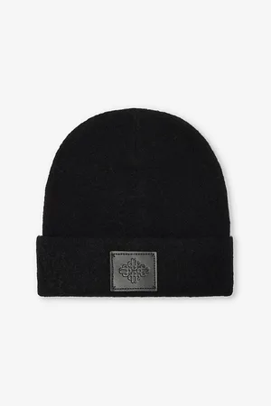 The Couture Club Mens Fluffy Emblem-Patch Knitted Beanie