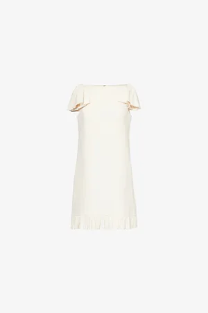 VALENTINO GARAVANI Womens Couture Bow-Applique Wool-Silk Blend Crepe Mini Dress