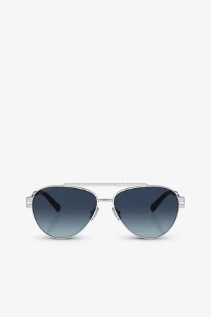 Tiffany & Co. Womens Tf3101B Crystal-Embellished Pilot-Frame Polarised Metal Sunglasses
