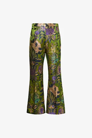 VALENTINO GARAVANI Womens Floral-Metallic Straight-Leg Woven Trousers