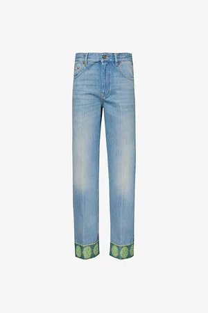 VALENTINO GARAVANI Womens Embroidered-Hem Straight-Leg Washed Denim Jeans