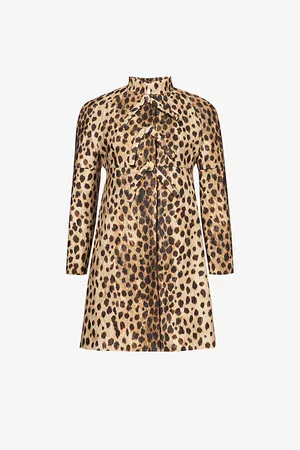 VALENTINO GARAVANI Womens Leopard-Print High-Neck Brushed Wool Coat