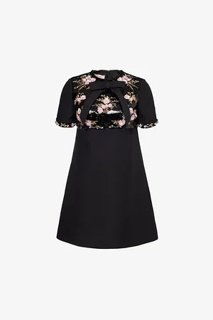 VALENTINO GARAVANI Womens Embroidered Short-Sleeve Wool-Blend Mini Dress