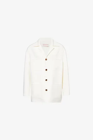 VALENTINO GARAVANI Mens Branded-Button Patch-Pocket Wool-Silk Blend Jacket