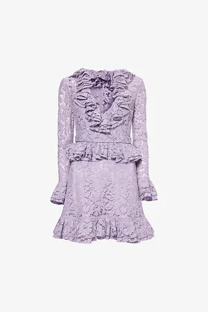 VALENTINO GARAVANI Womens Frill-Trim Lace Mini Dress