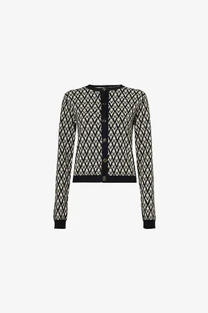 VALENTINO GARAVANI Womens Geometric-Pattern Round-Neck Wool Knitted Cardigan