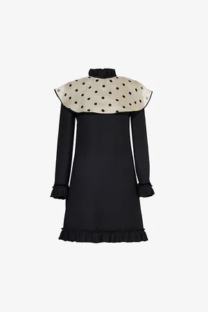 VALENTINO GARAVANI Womens Frill-Trim Long-Sleeve Crepe Wool-Silk Mini Dress