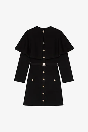 Maje Womens Cape-Detail Belted-Waist Knitted Mini Dress