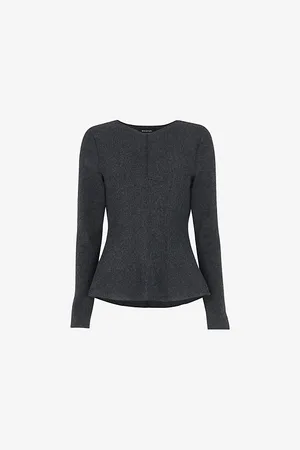 Whistles Womens Peplum-Hem Slim-Fit Stretch Cotton-Blend Top