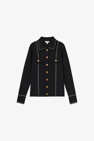 Reiss Womens Eden Compact-Knit Topstitched Cotton Top