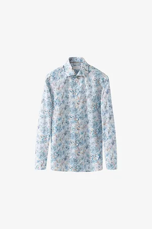 Eton Mens Floral-Print Long-Sleeved Slim-Fit Cotton-Twill Shirt