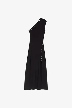 Maje Womens One-Shoulder Split-Hem Knitted Maxi Dress