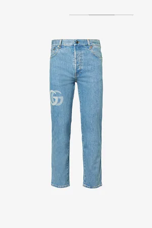 Gucci Mens Cropped Straight-Leg Mid-Rise Denim Jeans