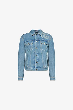 Gucci Mens Monogram-Print Buttoned-Pockets Relaxed-Fit Denim Jacket