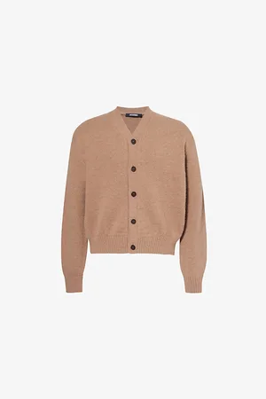 Jacquemus Mens Brand-Print V-Neck Relaxed-Fit Wool-Blend Cardigan