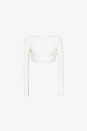 Stella McCartney Womens Cropped Long-Sleeves Stretch-Woven Blend Top