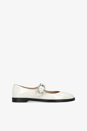 Stuart Weitzman Womens Loraley Crystal Mary Jane Leather Flats