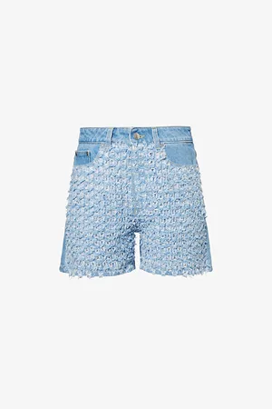 Stella McCartney Womens Cut-Out Fringed High-Rise Denim Shorts