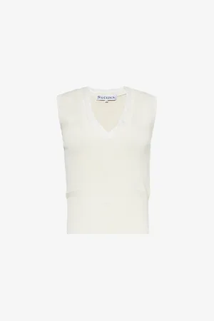 J.W.Anderson Womens Lace-Neckline Ribbed-Trim Cotton-Blend Knit Vest