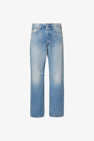 Replay Mens Whiskering Straight-Leg Regular-Fit Denim Jeans