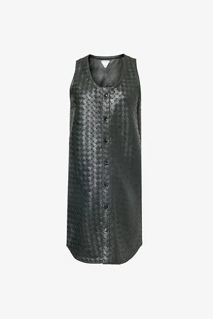 Bottega Veneta Womens Intrecciato Sleeveless Leather Midi Dress