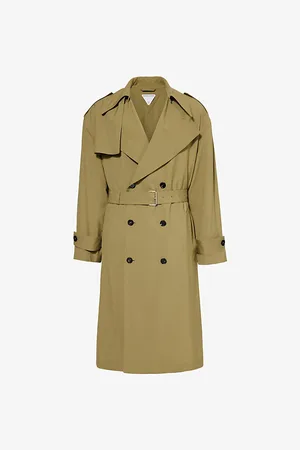 Bottega Veneta Mens Double-Breasted Wool Trench Coat