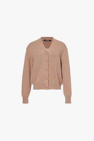 Jacquemus Womens V-Neck Branded Alpaca-Blend Knit Cardigan