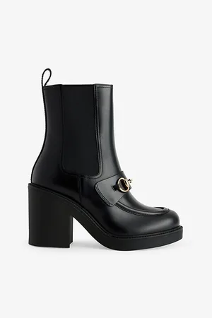 Gucci Womens Horsebit Block-Heel Leather Ankle Boots