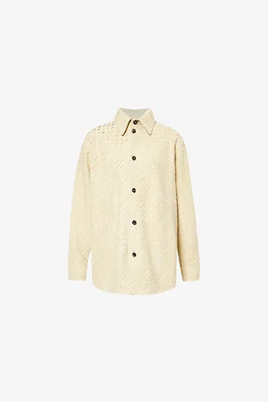 Bottega Veneta Womens Iintrecciato Long-Sleeves Leather Overshirt