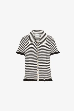 Claudie Pierlot Womens Striped Ribbed Knitted Top