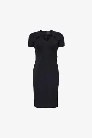 Givenchy Womens Buttons-Embellishment Short-Sleeves Stretch-Woven Blend Midi Dress