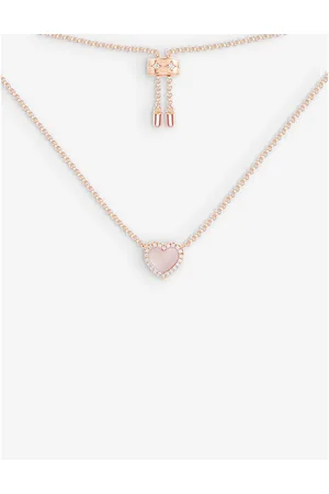 APM Monaco Womens Heart 18ct -Plated Brass, Zirconia and Pink Nacre Pendant Necklace