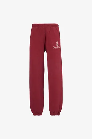 Sporty & Rich Womens Ivy Embroidered-Branding Cotton-Jersey Jogging Bottoms
