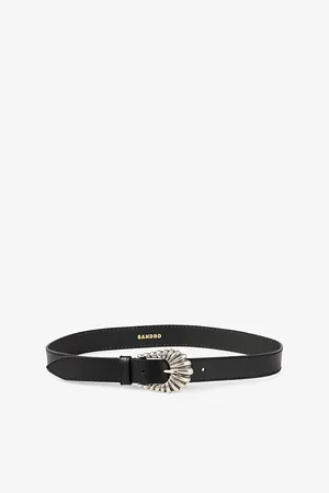 Sandro Womens Textured-Buckle Leather Belt